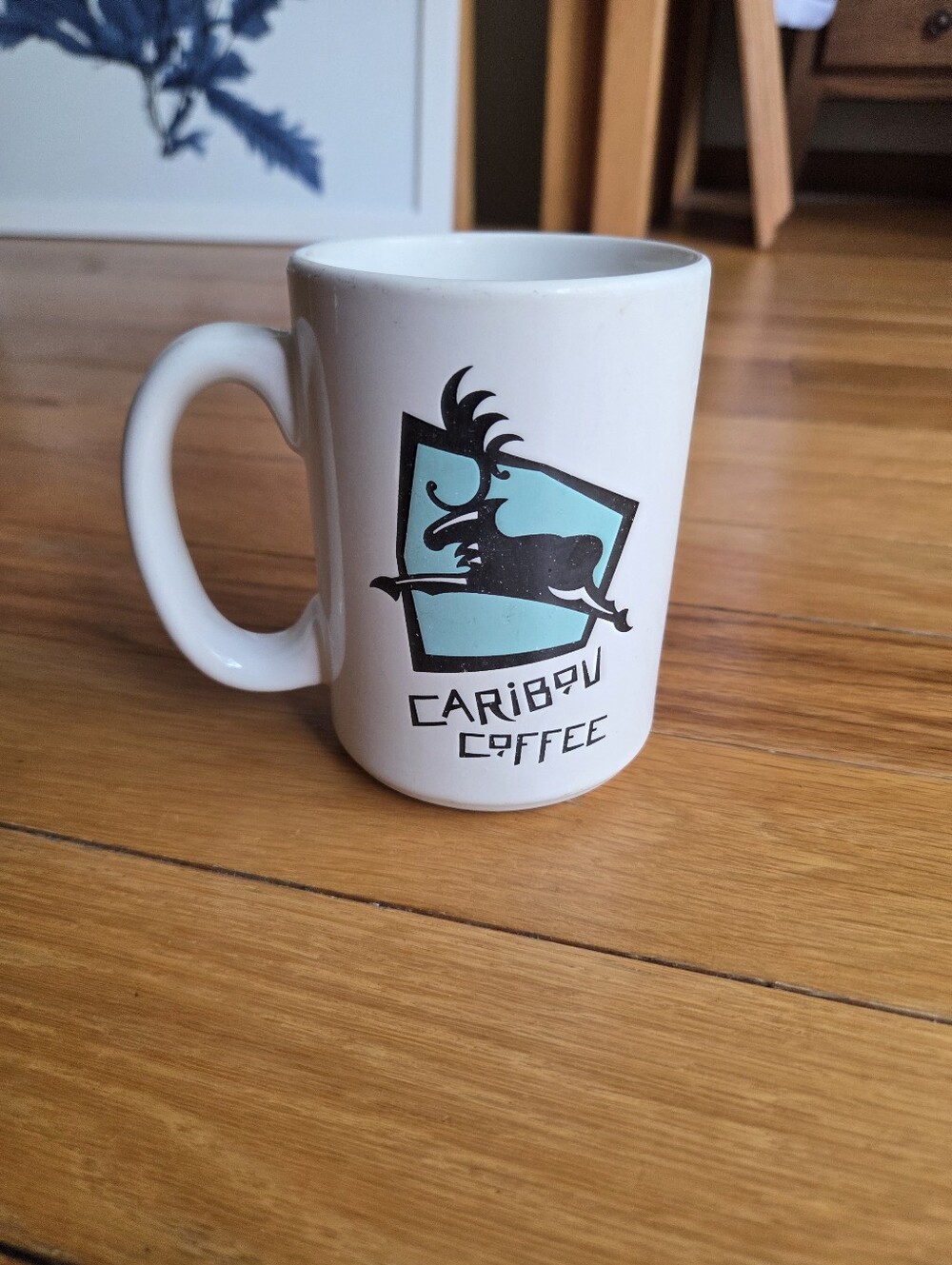 Vintage Caribou Coffee White Ceramic Mug with Teal Logo